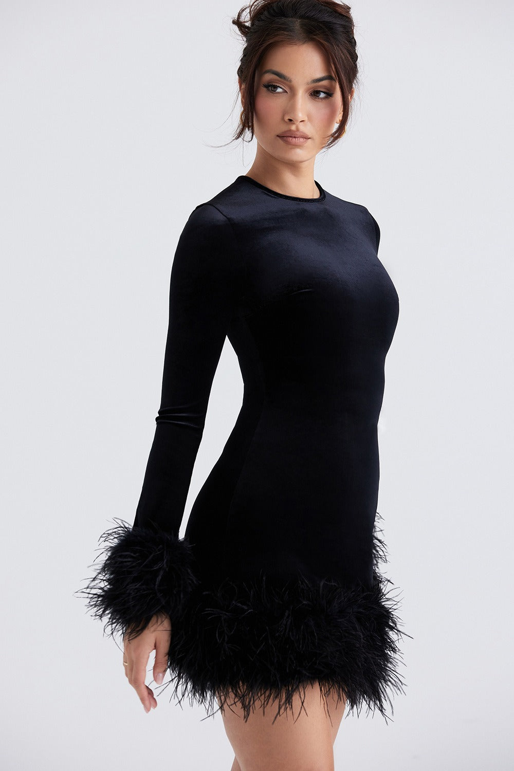 De Punto Peludo Puño Bajo Vestido de Cóctel