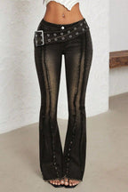 Studded Belt Low Rise Flare Jeans