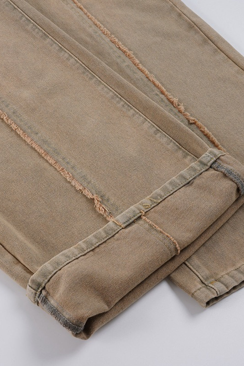 Distressed Frayed Detail Panel Straight Leg Jeans