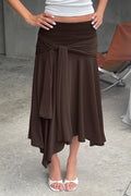 High Waist Tie Detail Asymmetric Skirt