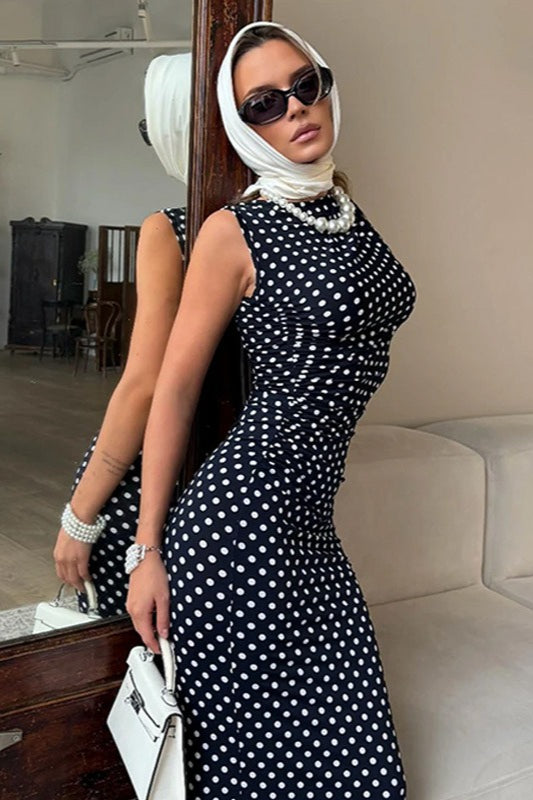 Polka Dot Sleeveless Bodycon Maxi Dress