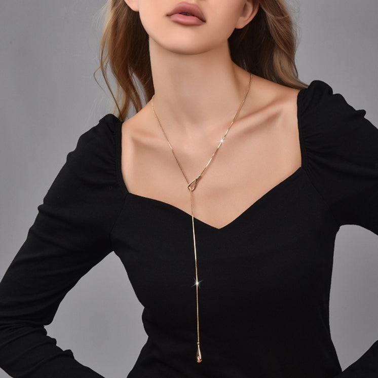 Largo Lágrima Pendant Slide Con Cadena Lariat Collar