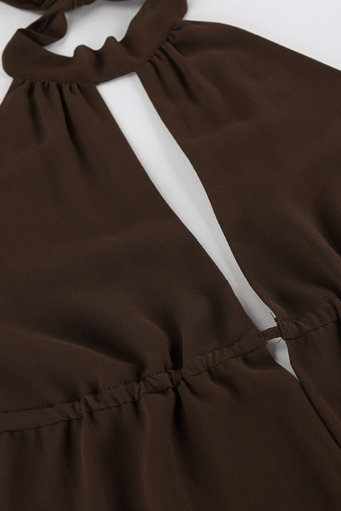 Sexy Cinched Brown Chiffon Halter Top