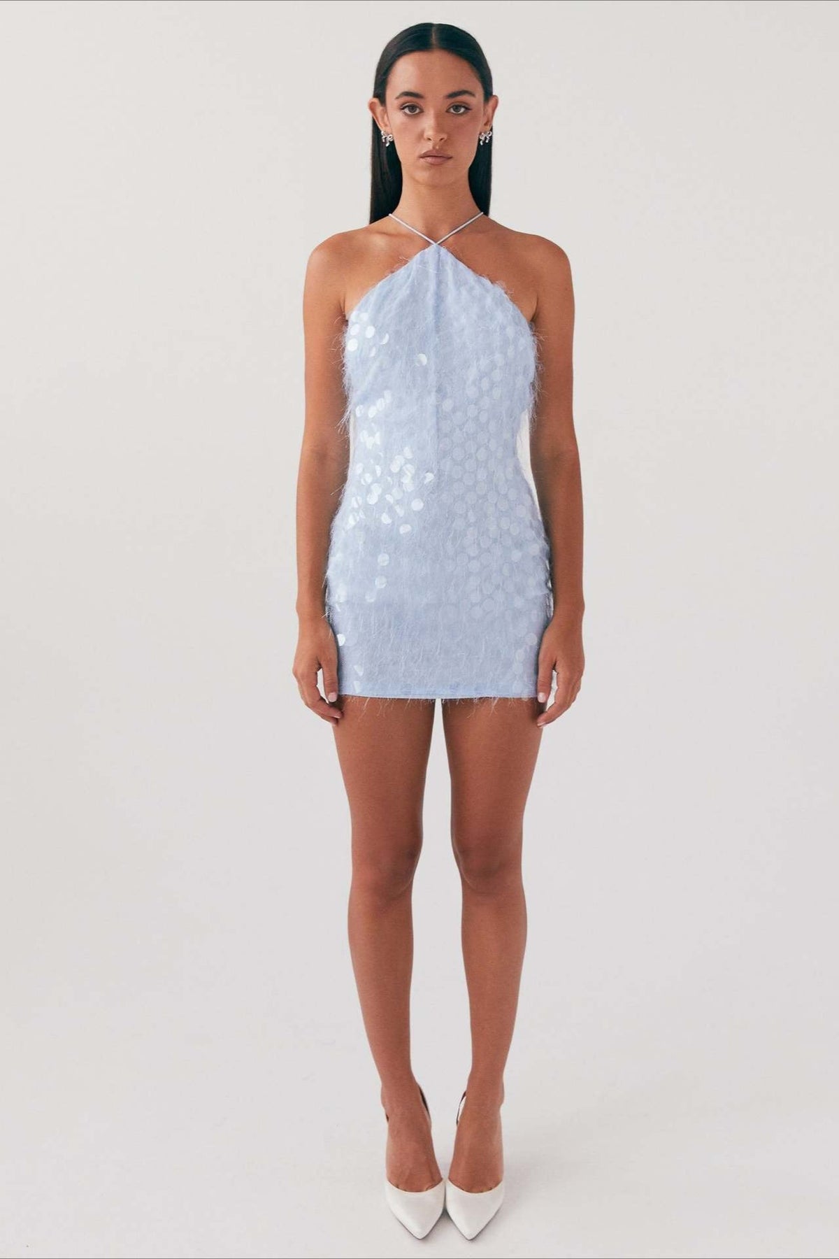 Espalda Descubierta, Halter, Lentejuelas y Cordones Vestido de Fiesta