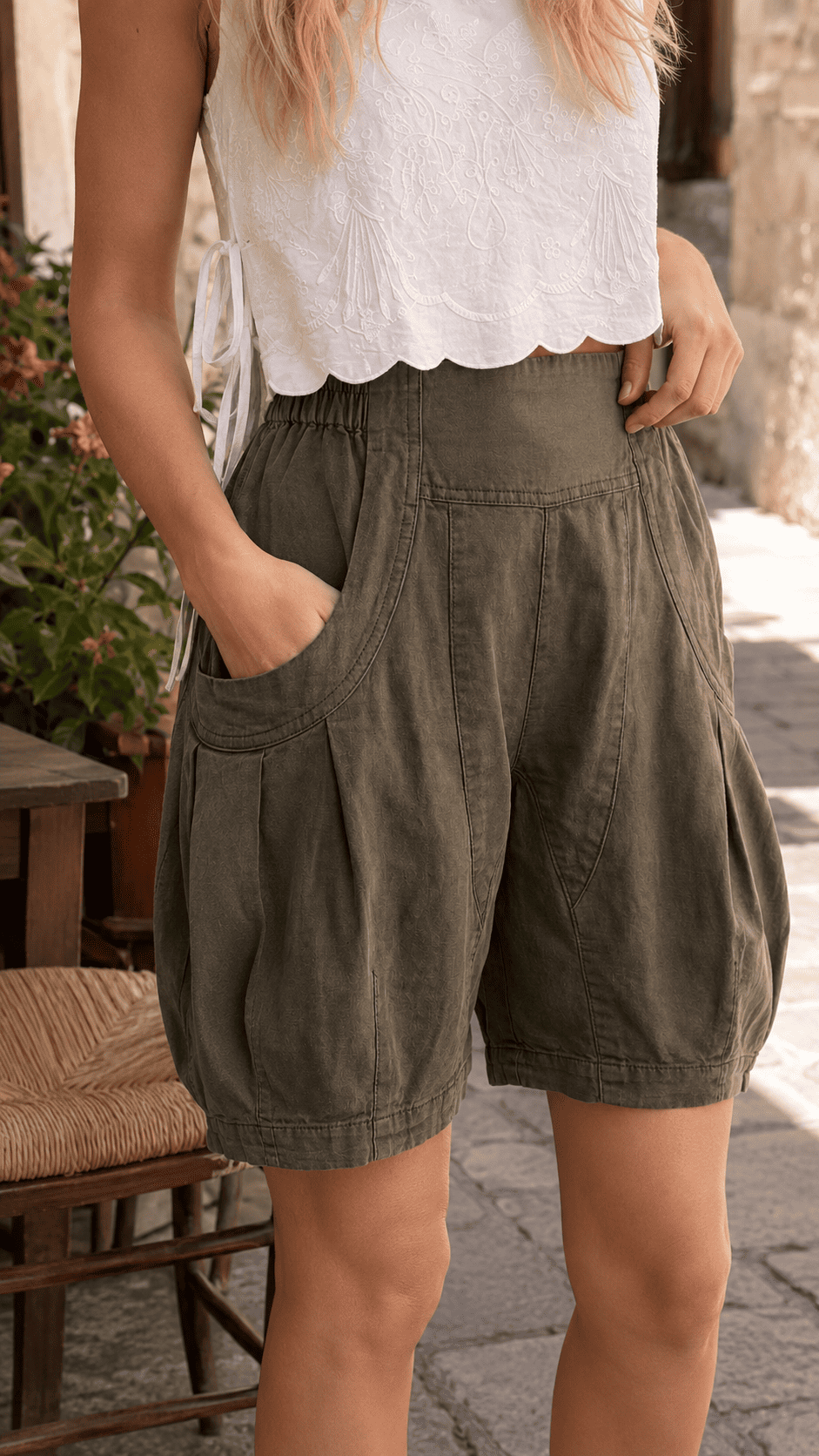 High Waist Utility Wide Leg Loose Fit Shorts