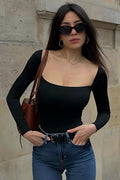 Solid Square Neck Bodycon Long Sleeve Tee