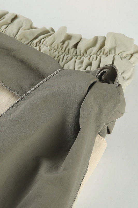 West Coast Style Pleated Ribbon Cargo Pants