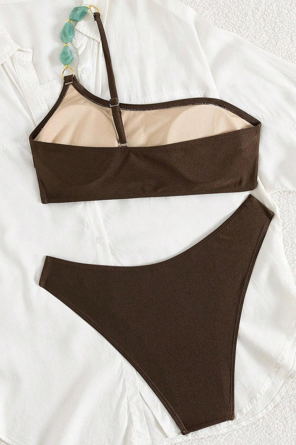 Pearl Detail Spaghetti Strap Sexy Two Piece Swim Set