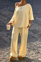 Conjunto de Top Corto de Un Hombro y Pantalón de Pierna Ancha