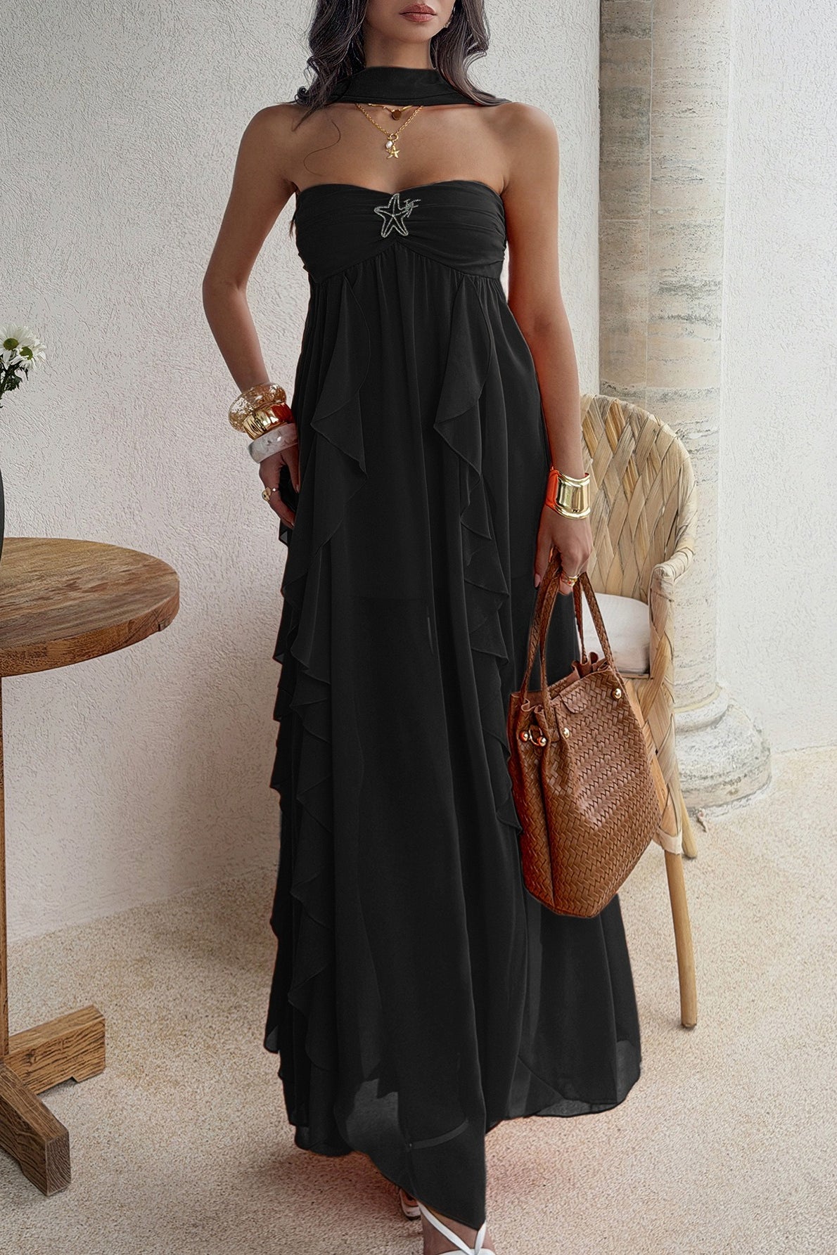 Strapless Tiered Ruffle Vacation Dress