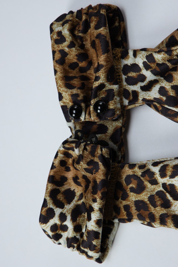 Leopard Print Hollow Out Backless Tie Halter Top
