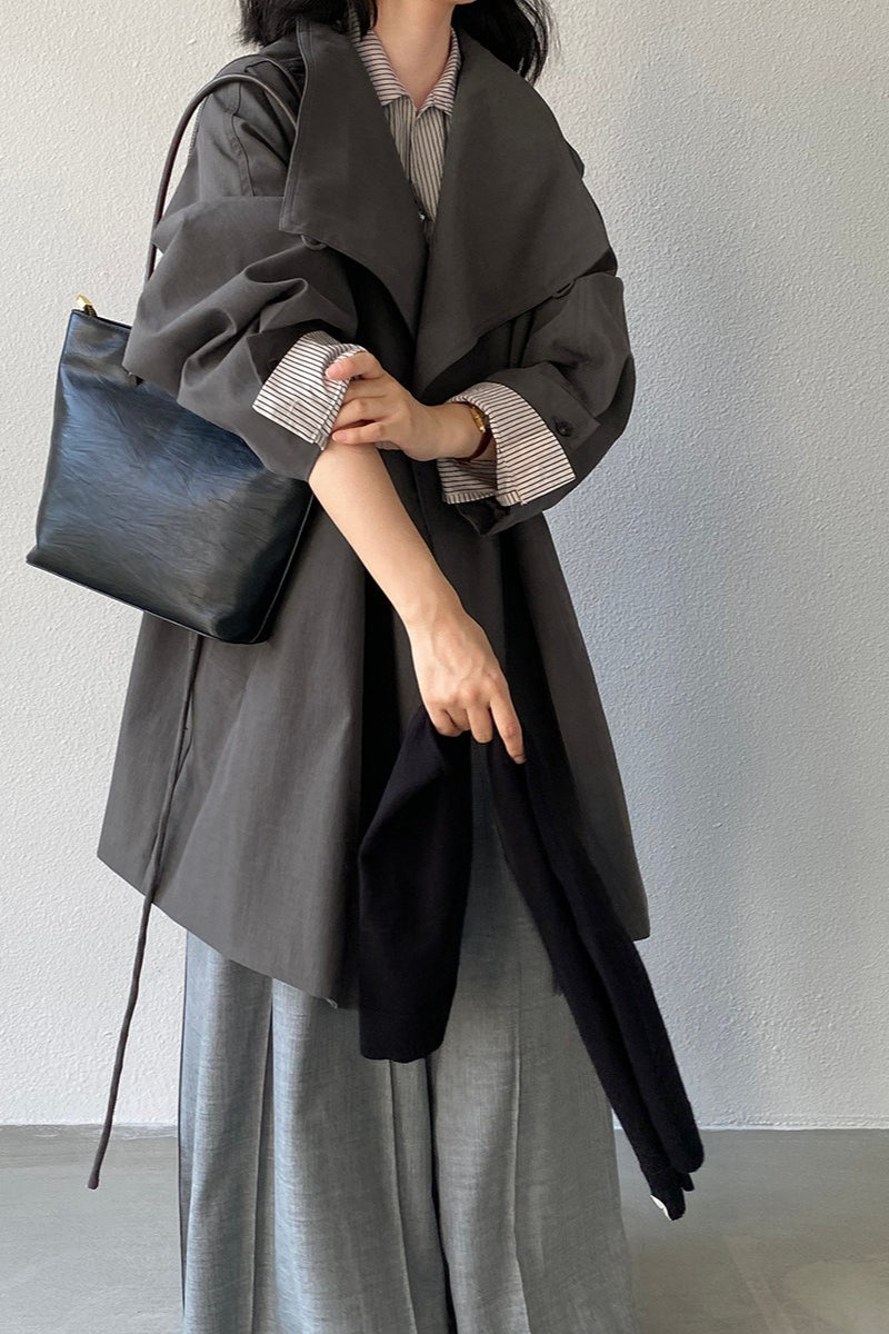 Lapel Trench Belted Midi Overcoat