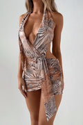 Zebra Print Cowl Neck Backless Bodycon Mini Dress
