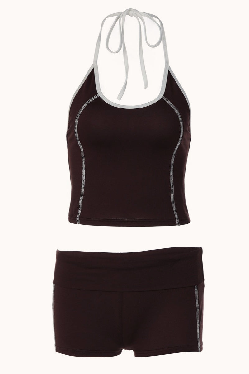 Printed Racerback Sports Bra Shorts Set