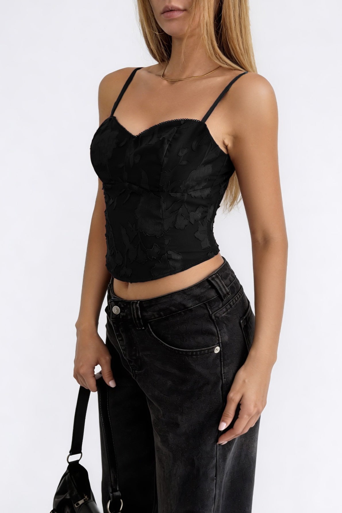 Y2K Flocked Floral Waist Cinched Cami
