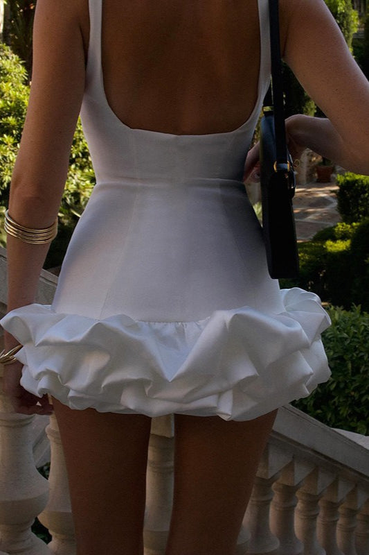 Espalda Descubierta Fruncido Bajo Sin Mangas Vestido de Cóctel