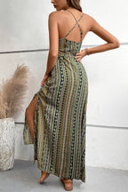 Slit High Waist Floral Cami Boho Dress