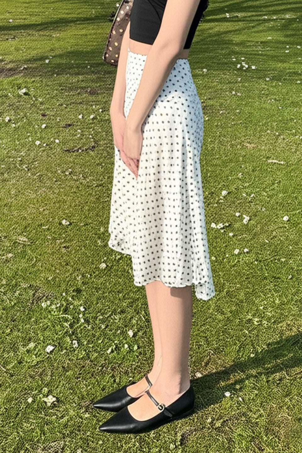 Polka Dot Low Rise Ruffle Trim A Line Skirt
