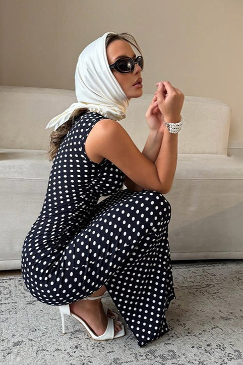 Polka Dot Sleeveless Bodycon Maxi Dress