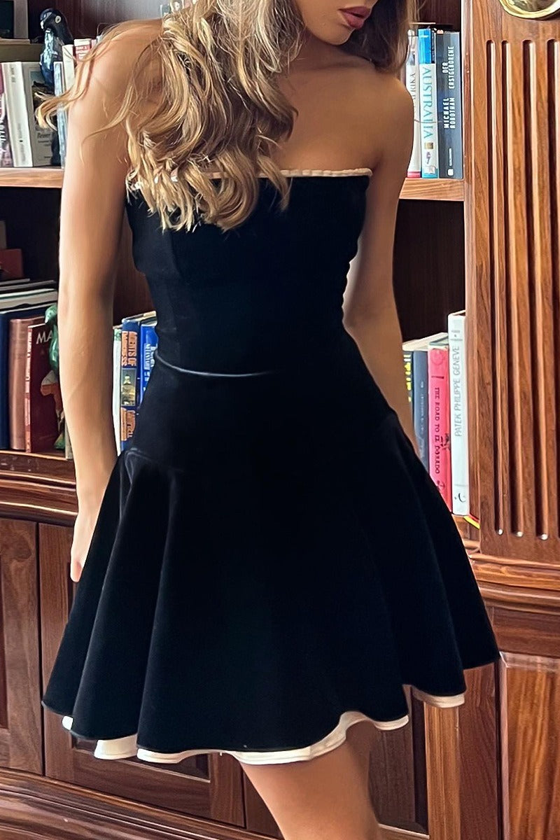 Terciopelo Bustier Línea A Vestido de Cóctel