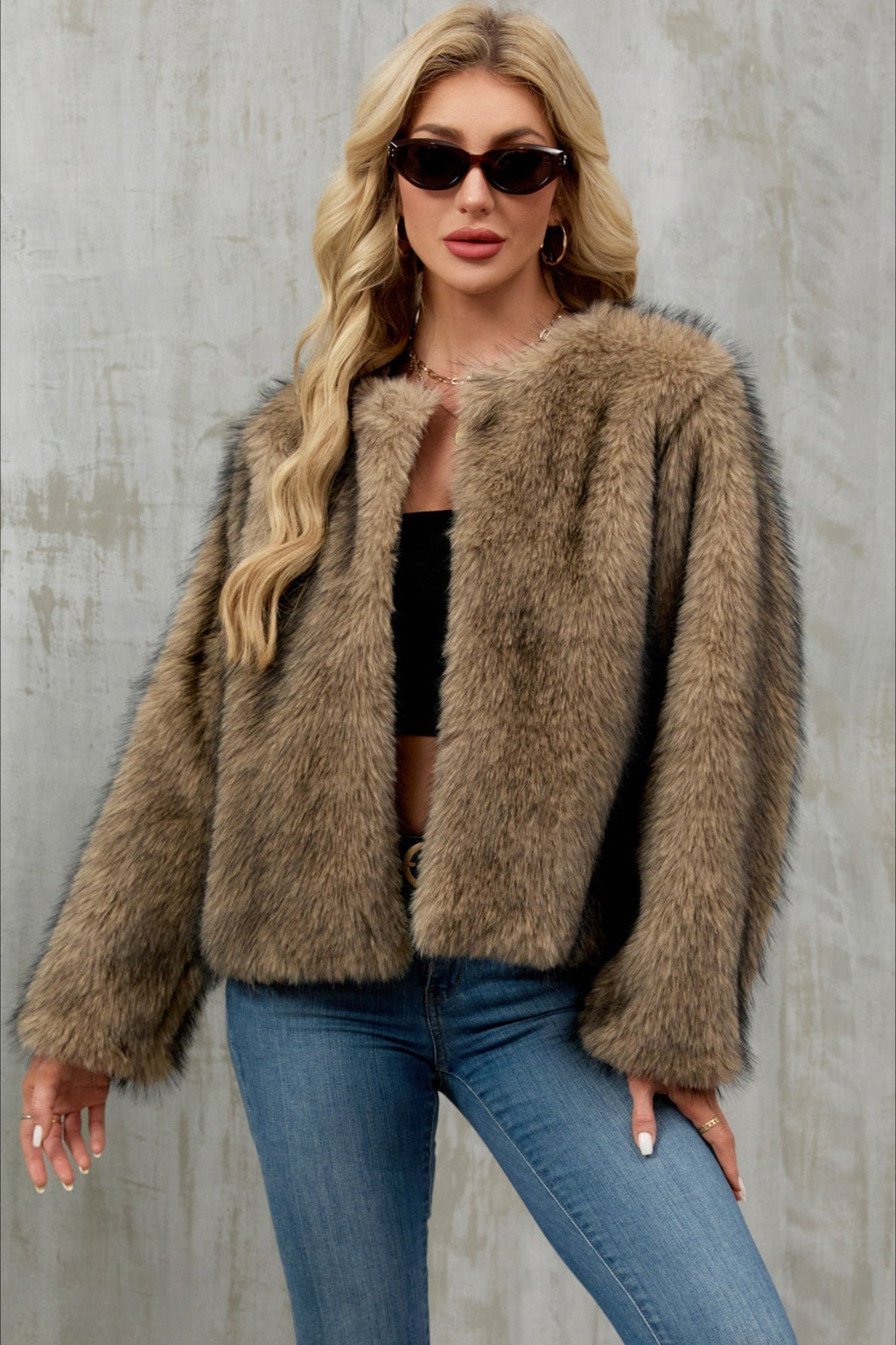 Plush Short Fur Open Cardigan Coat