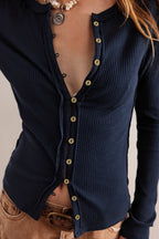Ribbed Fitted Button Front Cardigan