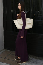 Ribbed V Neck Cardigan Maxi Skirt Set