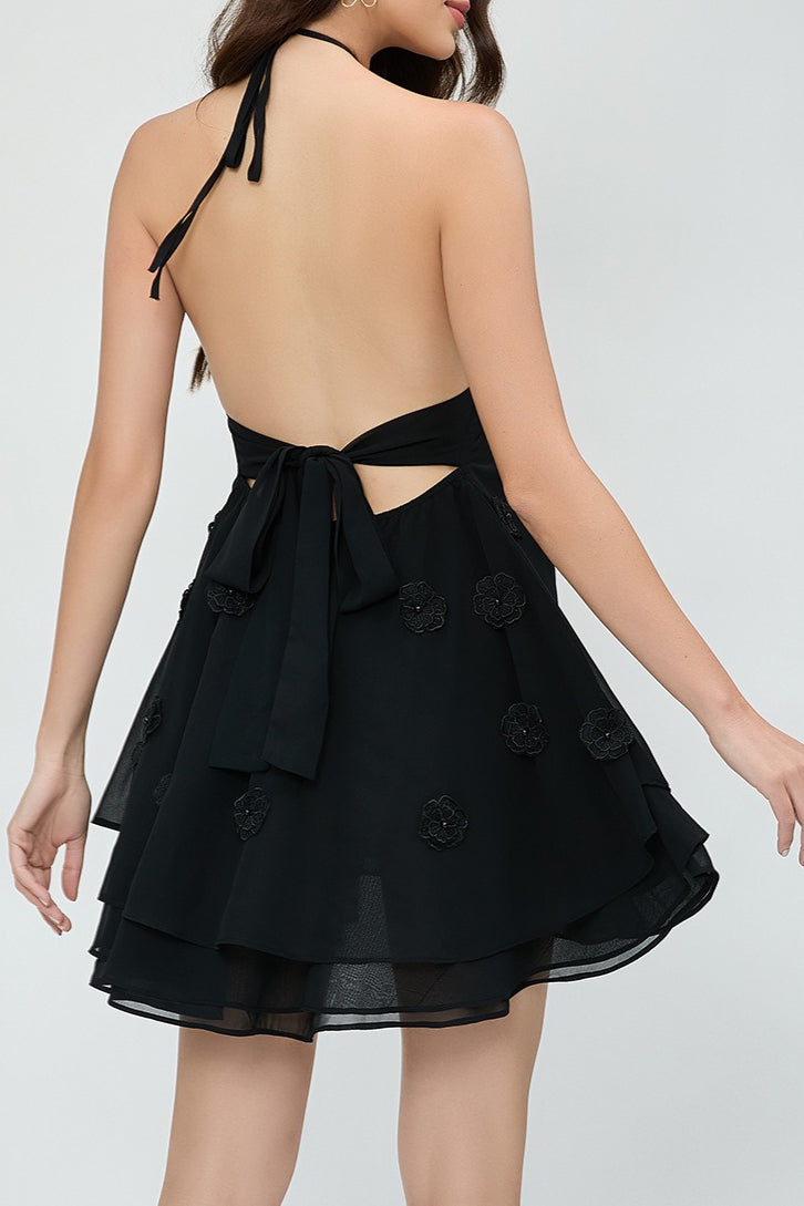 Floral en 3D Gasa Halter Vestido de Cóctel