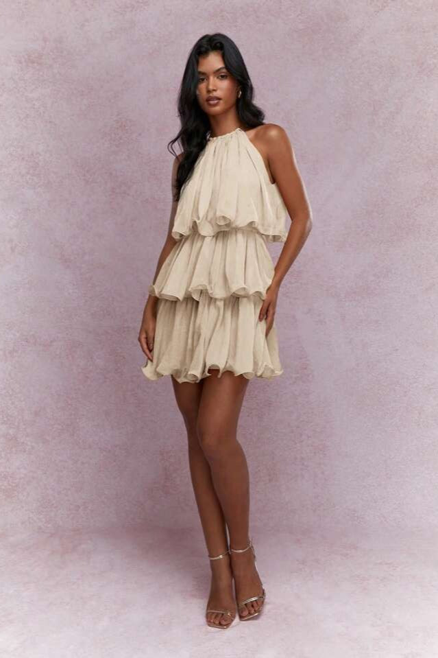 Halter Sleeveless Tiered Ruffle Vacation Dress