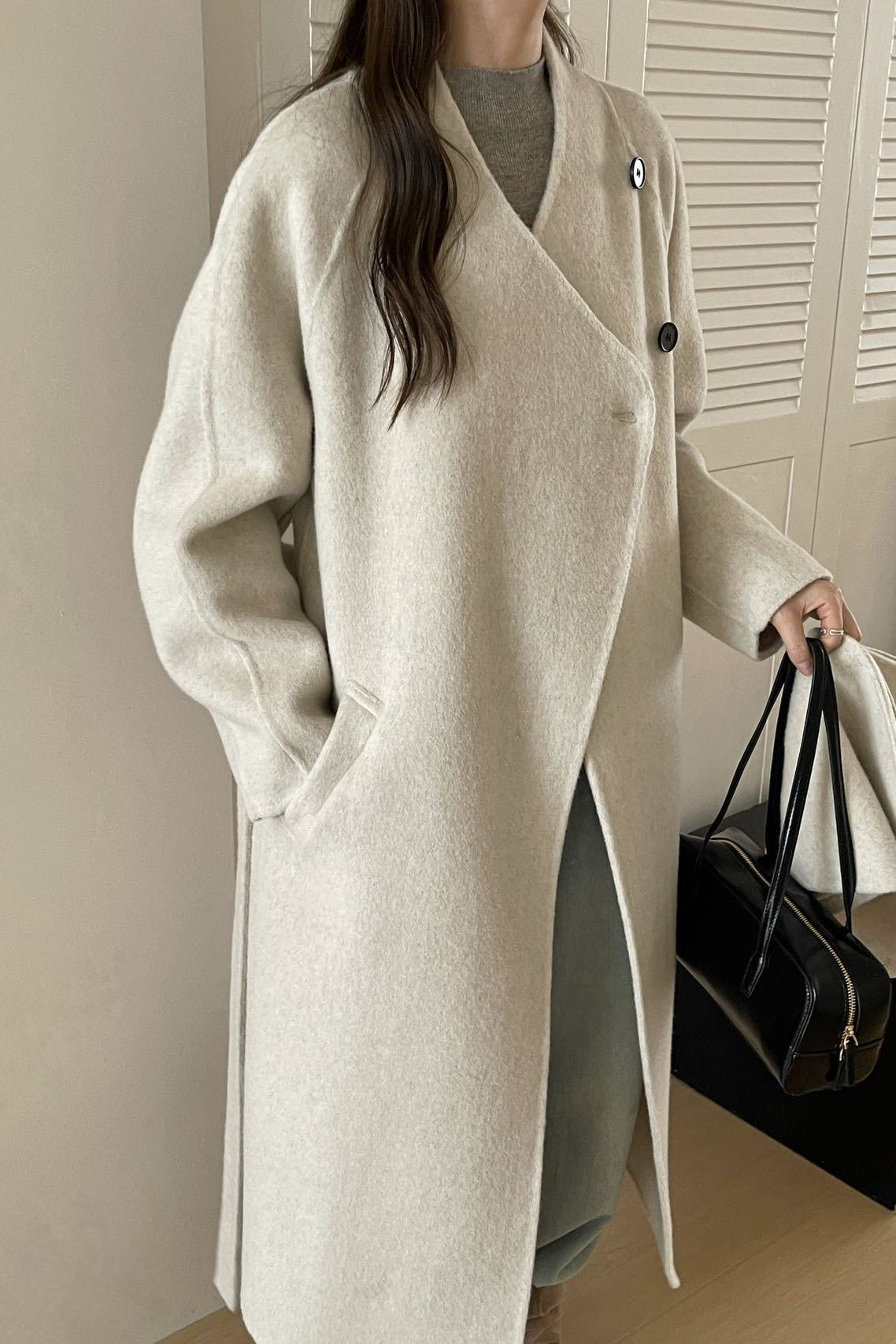 Wool Reversible Midi Scarf Style Overcoat
