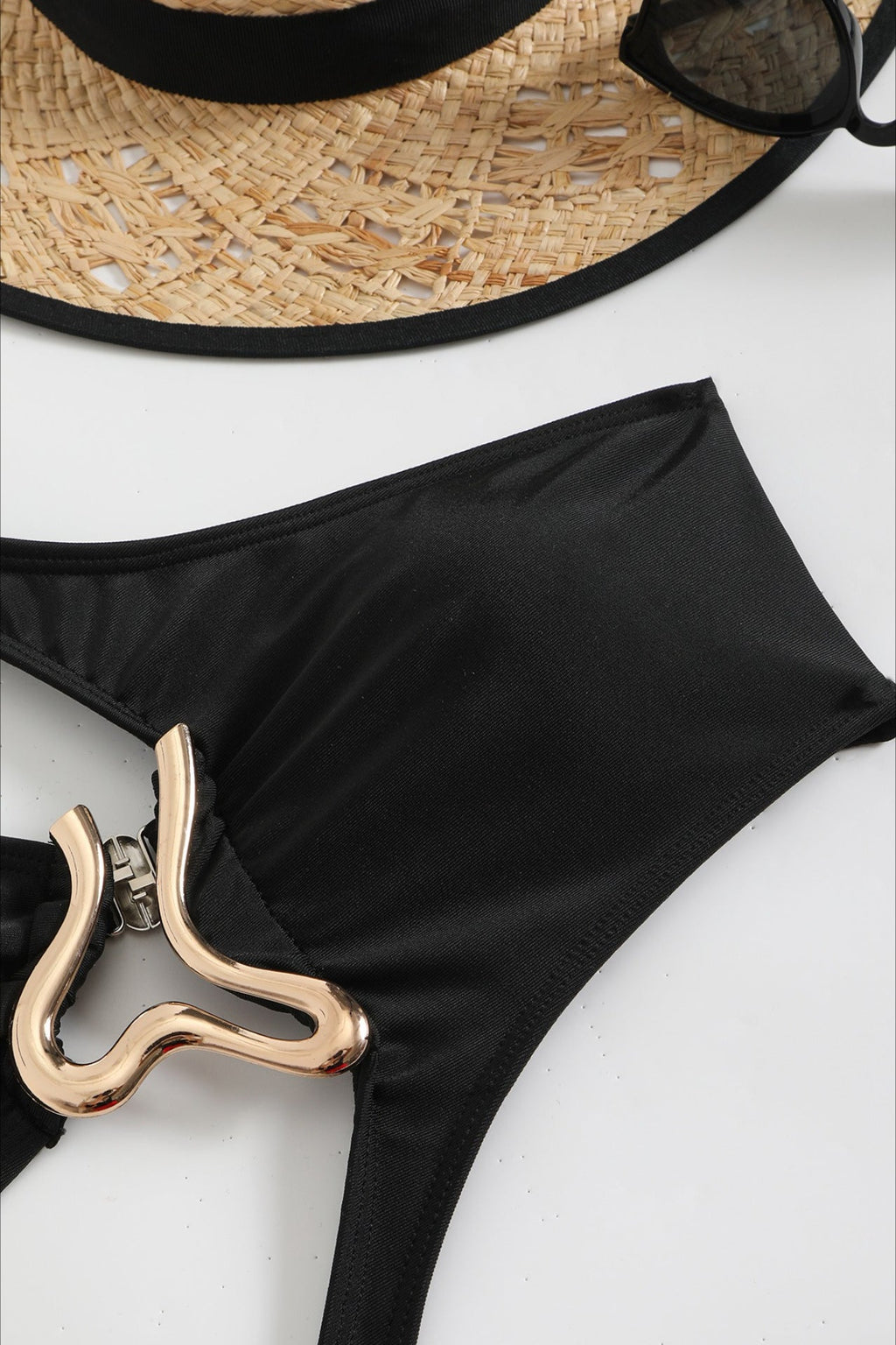 Solid Cutout Asymmetric Metal One Piece Swimwear