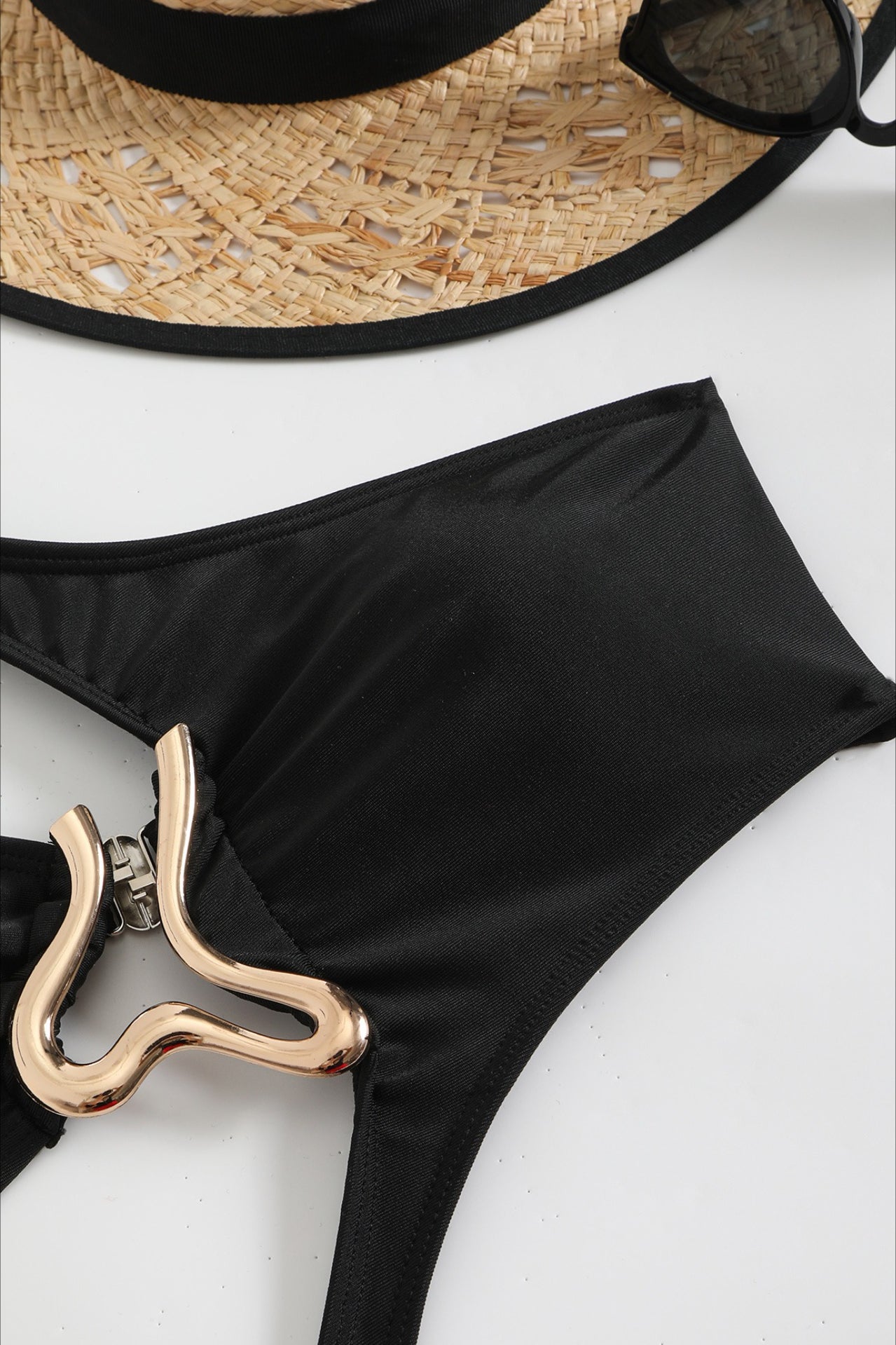 Solid Cutout Asymmetric Metal One Piece Swimwear