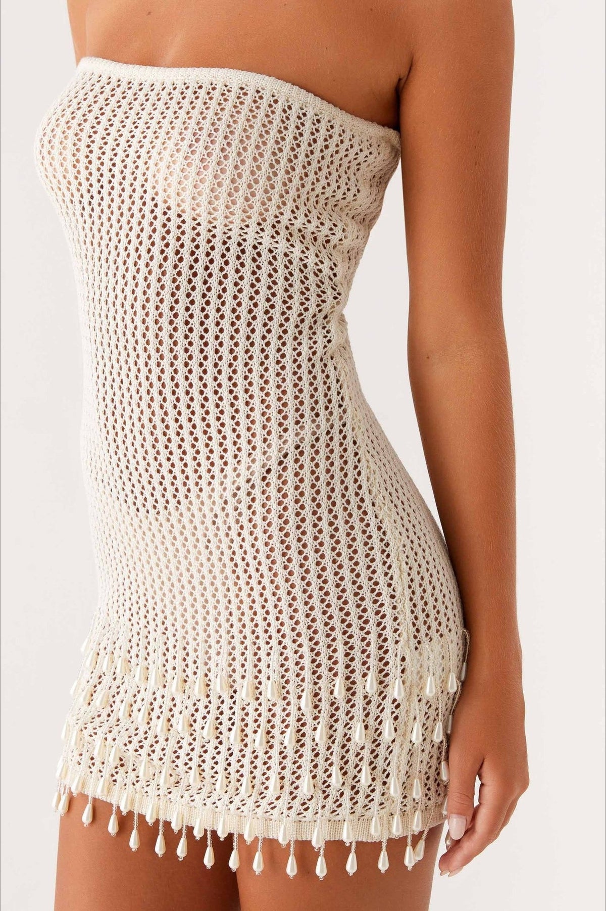 Knit Strapless Mini Boho Dress