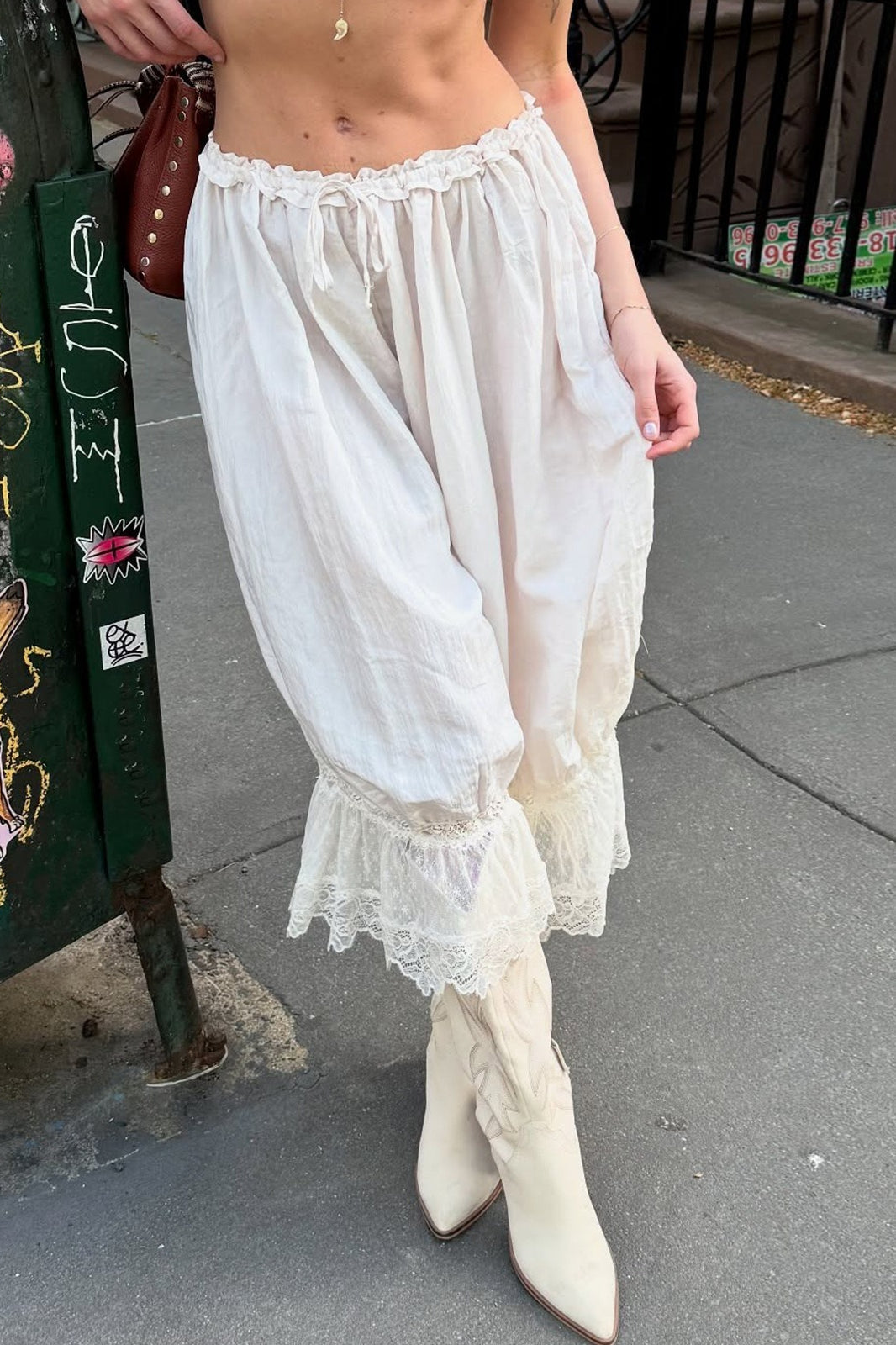 Lace Trim Relaxed Fit Boho Pants