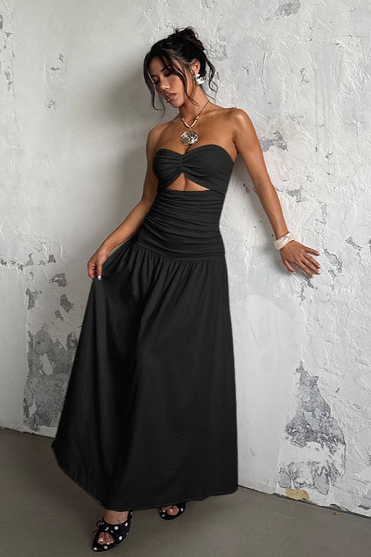 Sexy Hollow Strapless Maxi Vacation Dress