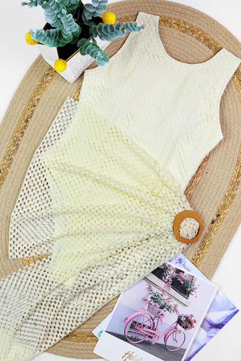 Solid Mesh Cover Up Bodycon Two Piece Swim Set