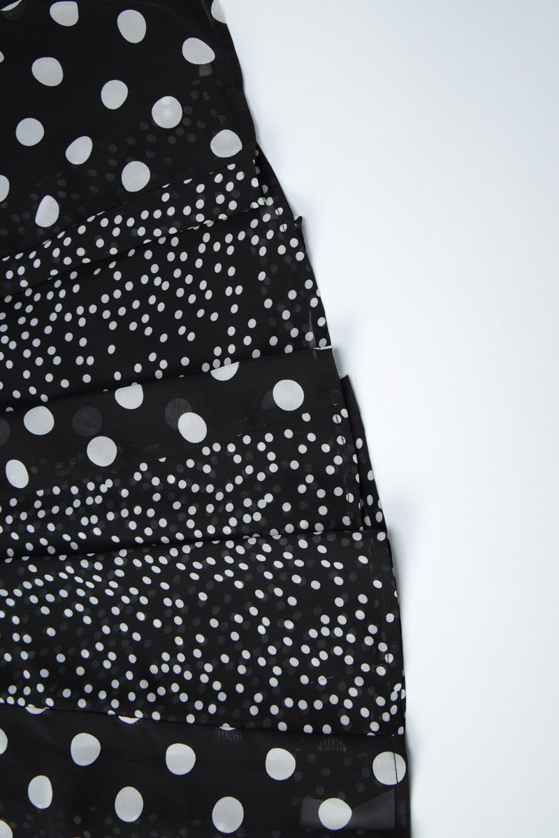 Black Polka Dot Contrast Patchwork Fitted Maxi Dress