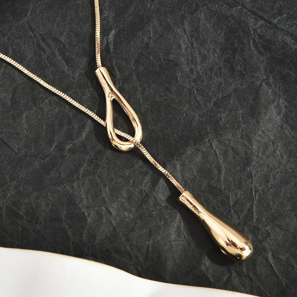 Largo Lágrima Pendant Slide Con Cadena Lariat Collar