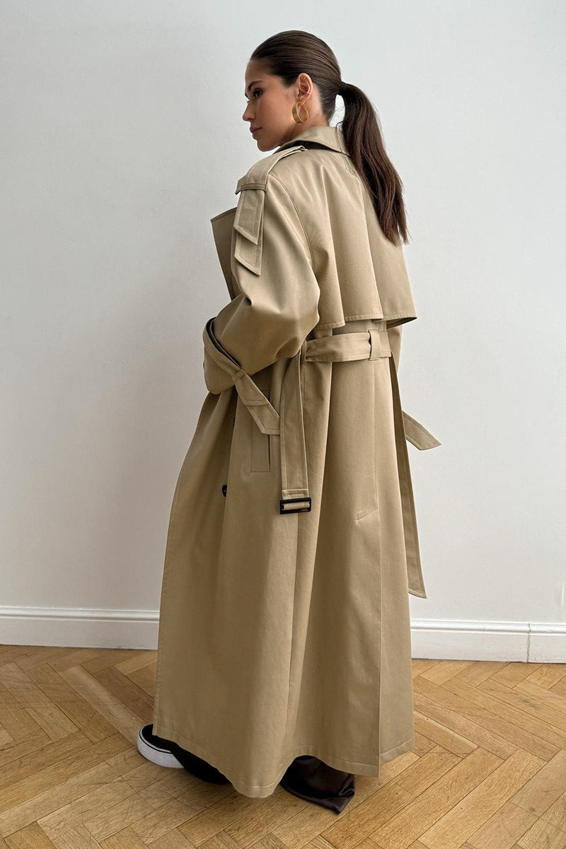 Long Cotton Vintage Tied Relaxed Overcoat