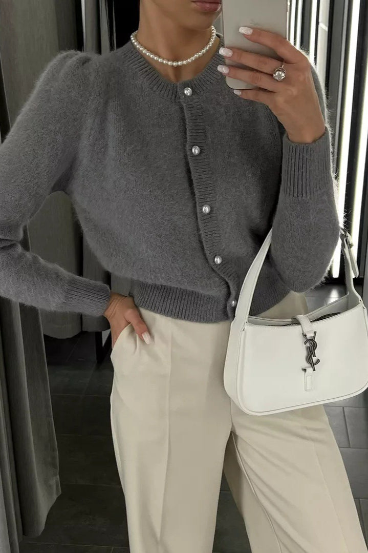 Minimalist Crew Neck Button Front Knit Cardigan