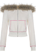 Fur Trim Velvet Crop Hoodie Pants Set