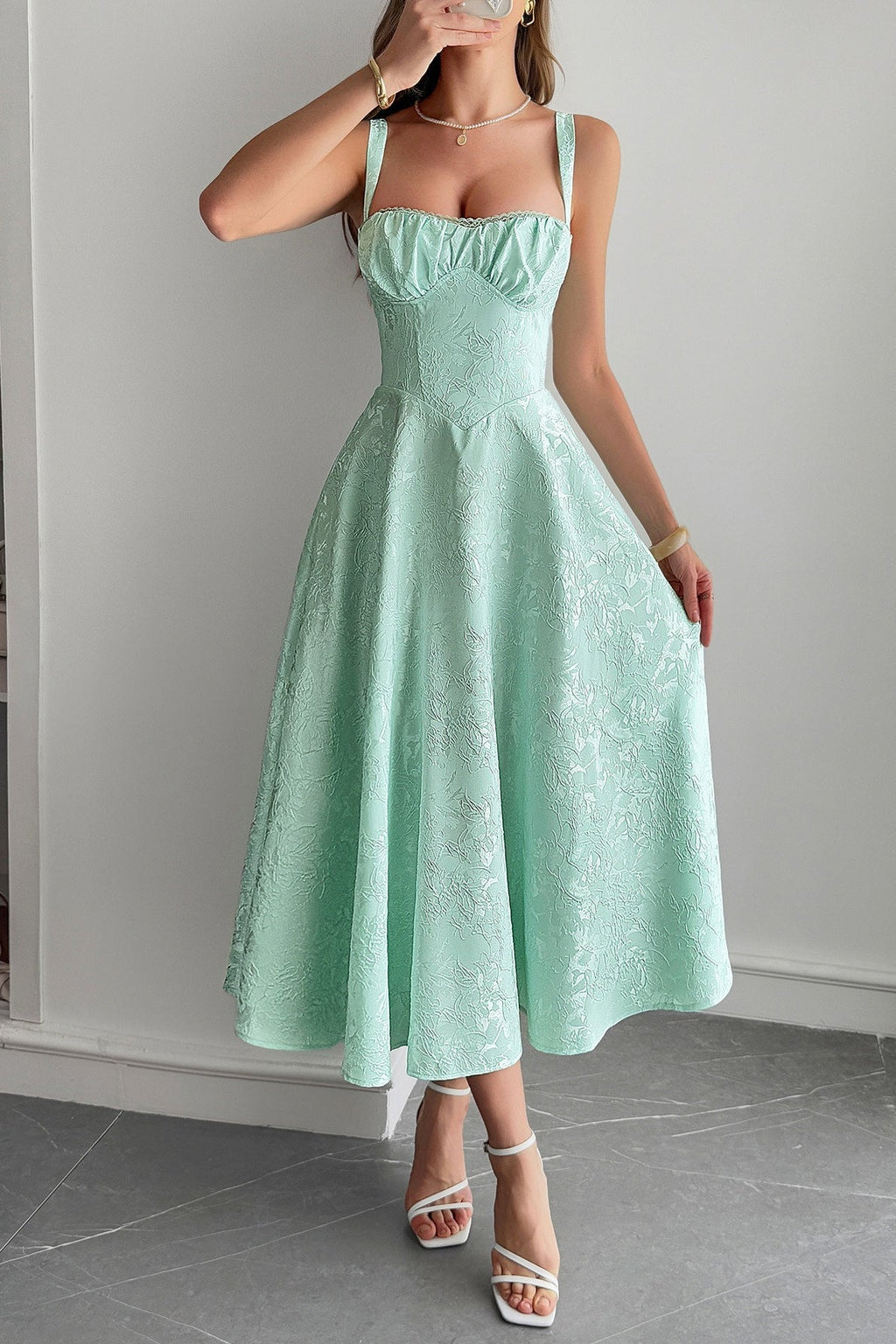 Jacquard Tiras Finas Vestido de Cóctel