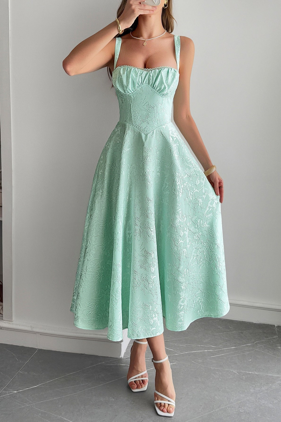 Jacquard Tiras Finas Vestido de Cóctel
