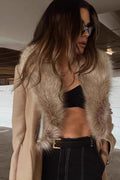 Elegant Wool Blend Long Fur Collar Overcoat