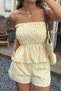 Ruched Frill Trim Bandeau Shorts Set