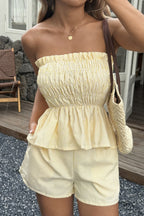 Ruched Frill Trim Bandeau Shorts Set