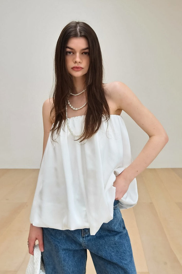 Satin Strapless Puffy Loose Fit Tube Top