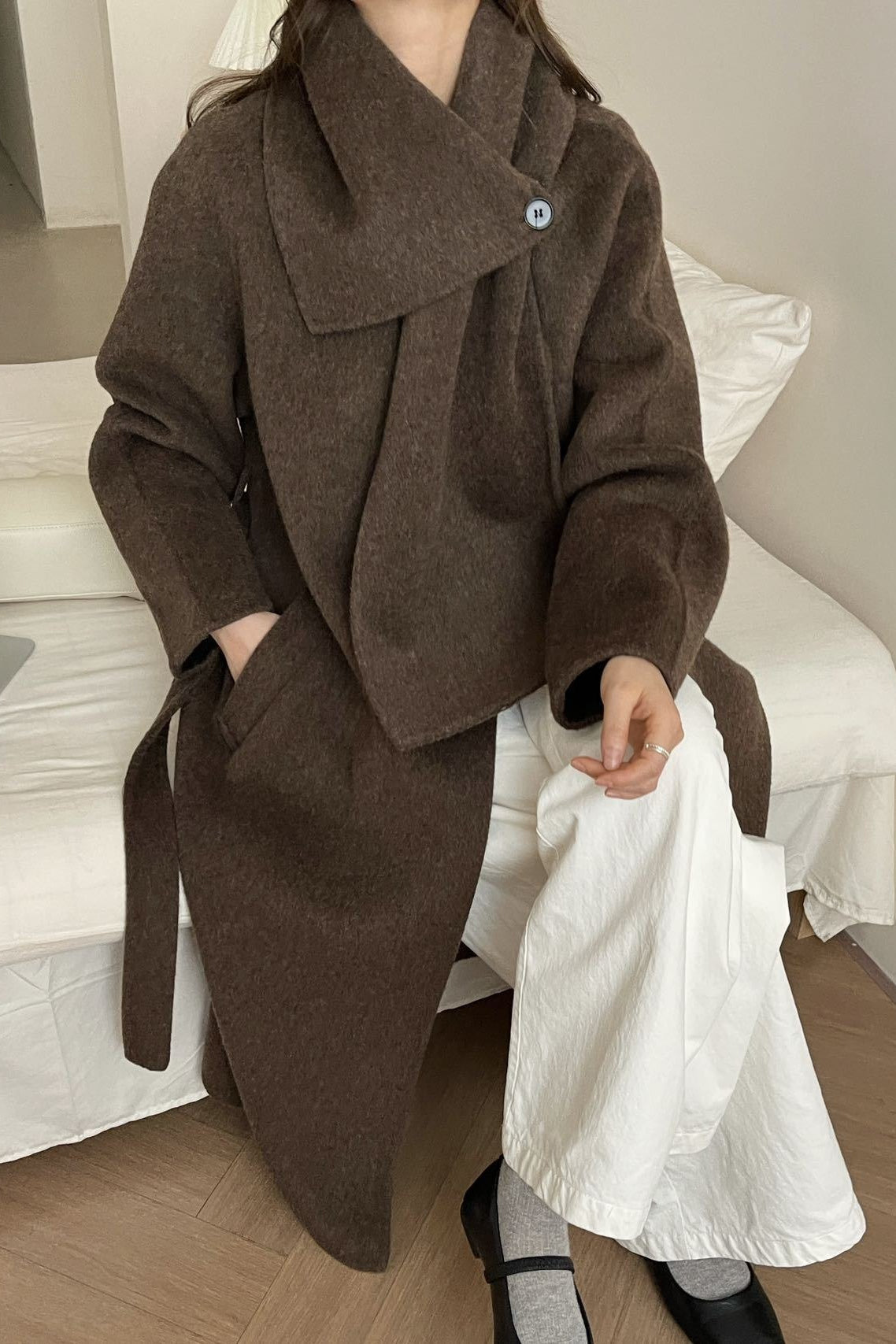 Wool Reversible Midi Scarf Style Overcoat