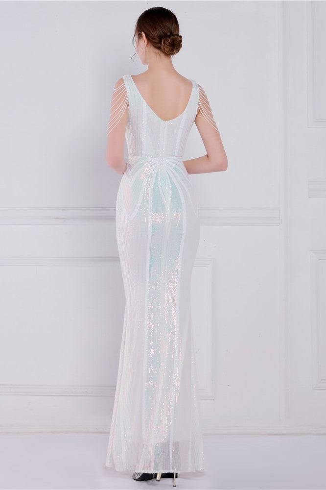 Con Abalorios Floral Lentejuelas Sirena Vestido de Fiesta