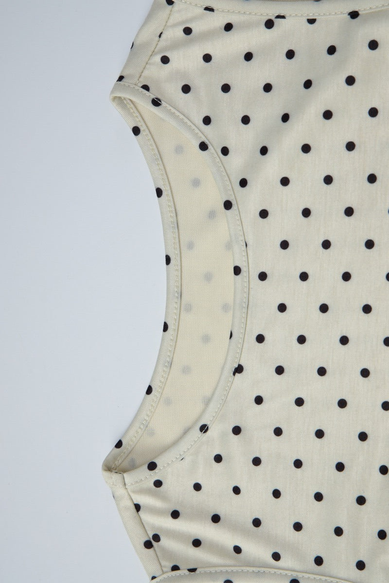 Beige Polka Dot Waist Tie Tank Top
